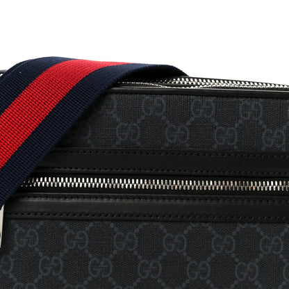 GG Supreme Monogram Calfskin Web Medium Messenger Bag Black Grey