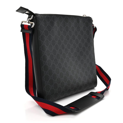 GG Supreme Monogram Appia Calfskin Web Flat Messenger Bag Black Grey