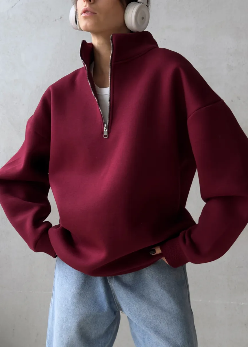 Oversized Cotton Blend Sweatshirt With High Collar