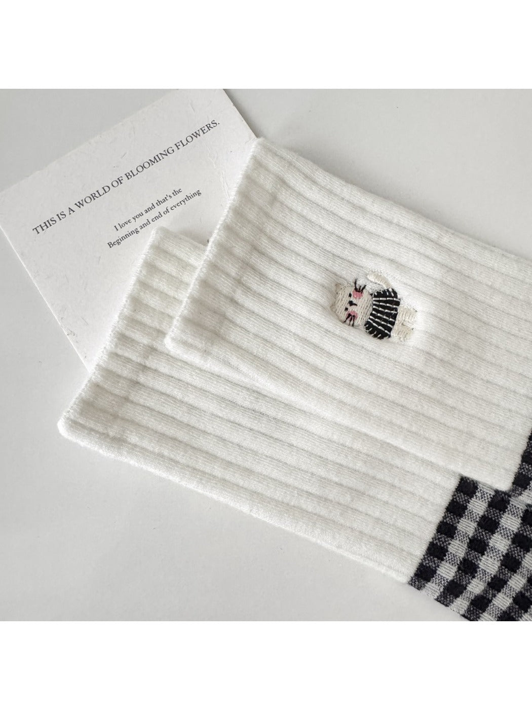 Rufia - Cute Cat Embroidery Plaid Socks for Women