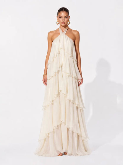 Naomi Tiered Loose Chiffon Halter Maxi Dress