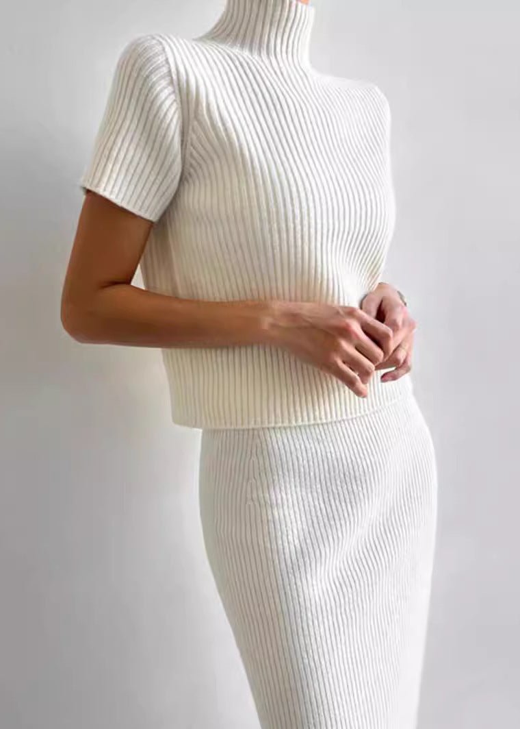 Two Piece Knit Set With Mock Neck And Skirt