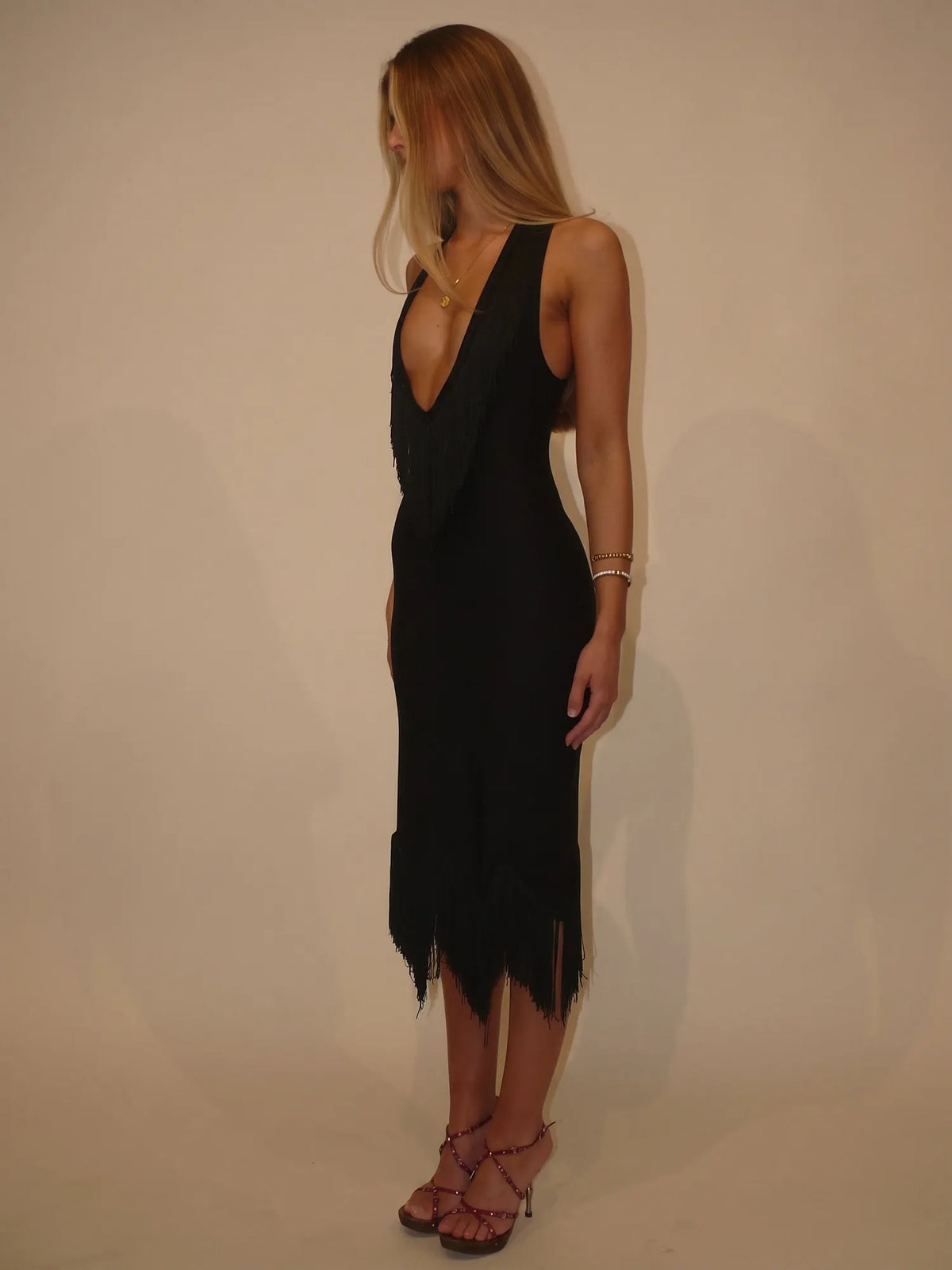 Miranda Fringed Halter Midi Dress