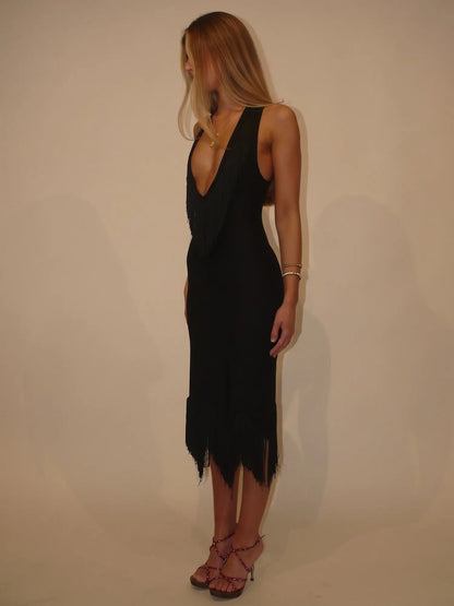 Miranda Fringed Halter Midi Dress