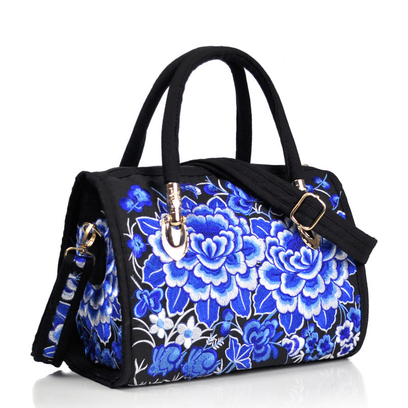 Ethnic Style Embroidered Portable Cross-Body Drum Bag Canvas Embroidered Cloth Bag Travel One-Shoulder Portable Women'S Bag
