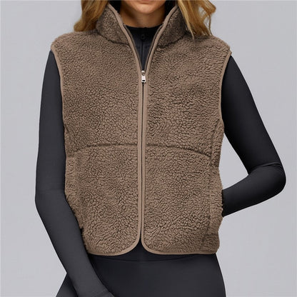 Solid Color Stand Collar Fleece Sports Vest