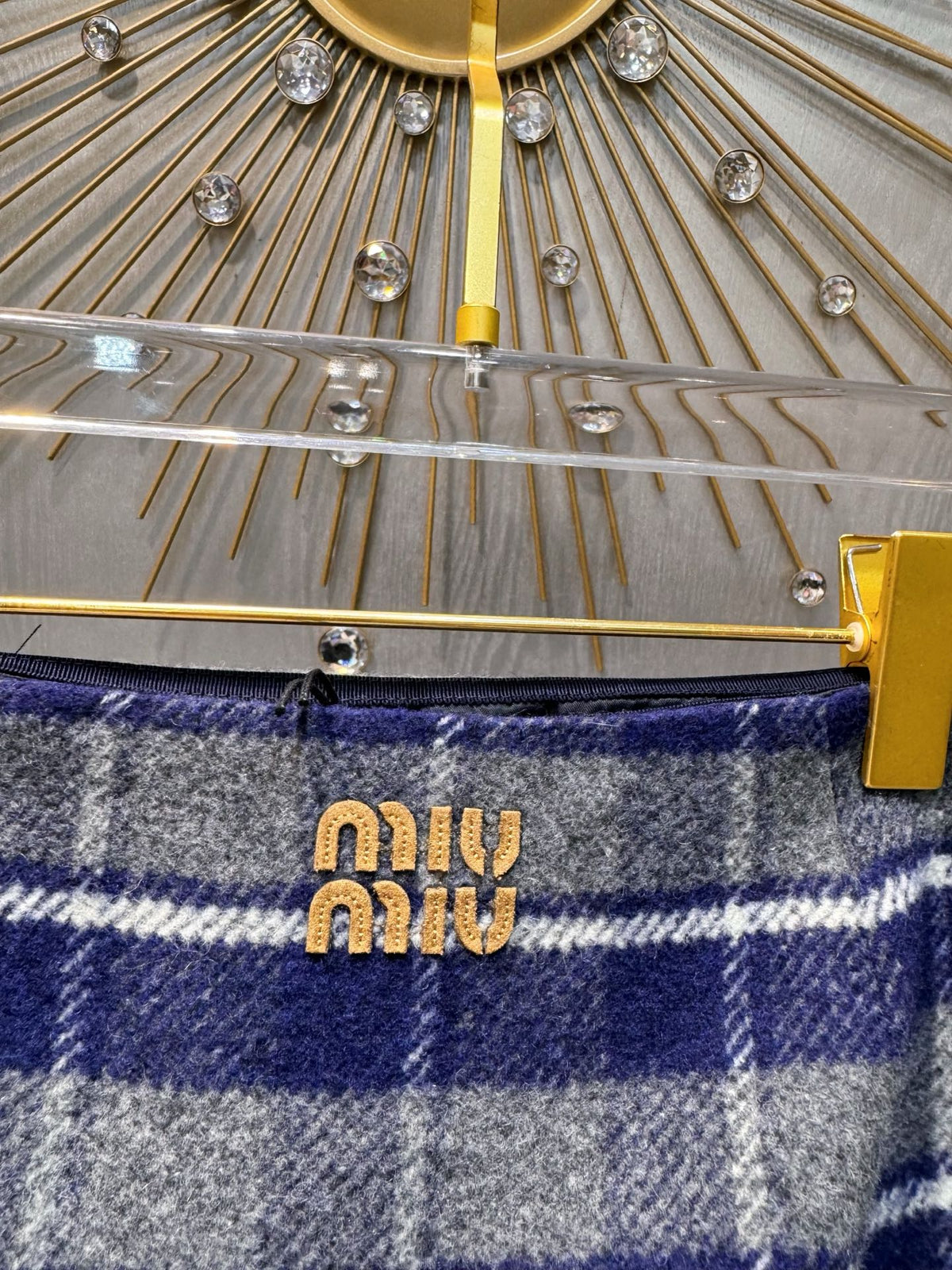 Miumiu 2026 Plaid Midi Skirt Blue-Gray Wool Viscose