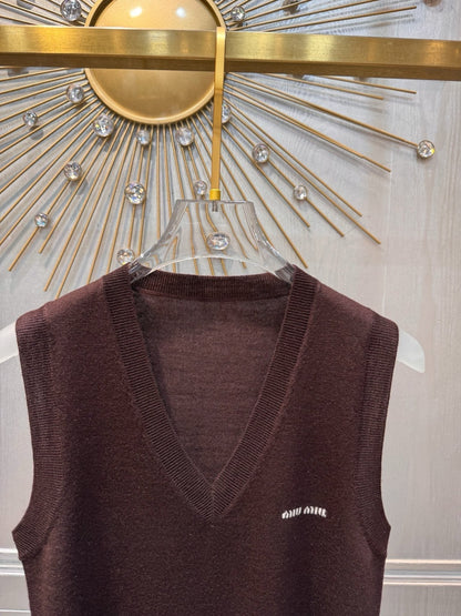 Miumiu 2026 Knit Vest Coffee Brown Wool