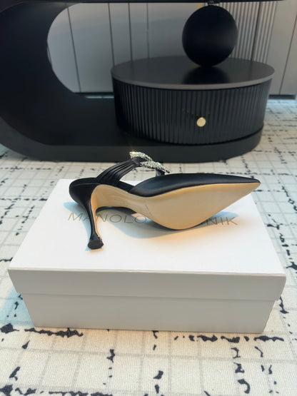 Manolo Satin Maidugura Mules 90mm Black Satin
