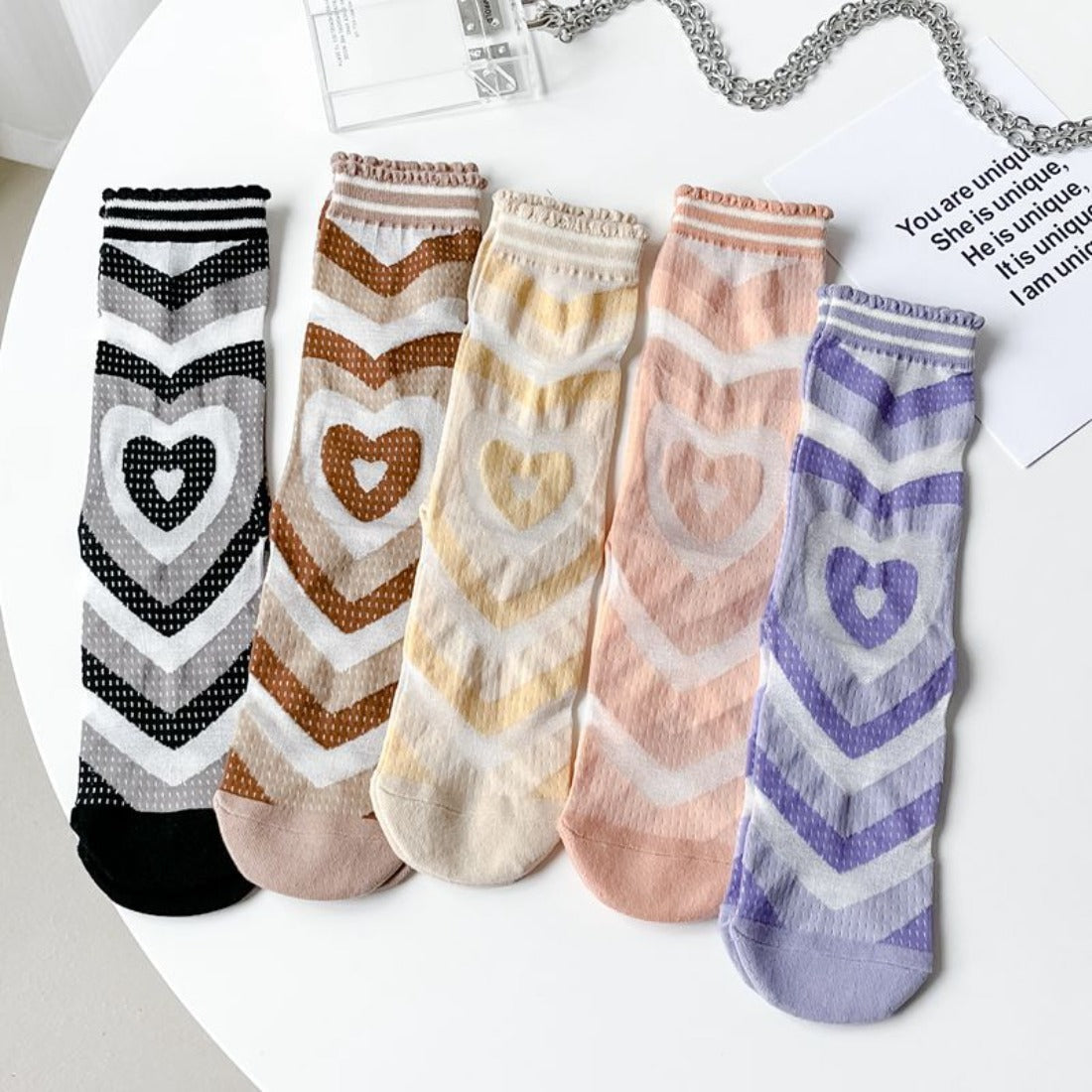 Rufia - Hollow Heart Pattern Mid-Calf Stockings