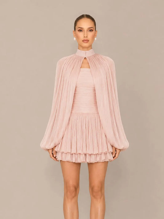 Nadia Sweet Pleated Cape Mini Dress