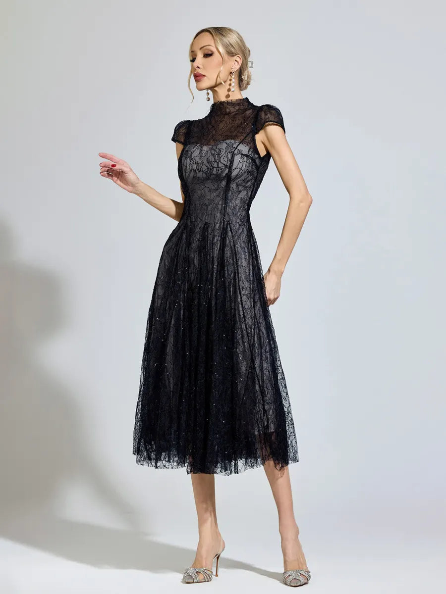 Sienna Black Lace Sequin Dress
