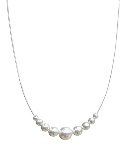 Chic White Sterling Silver Pearl Double Layered Two Piece Set Pendant Necklace