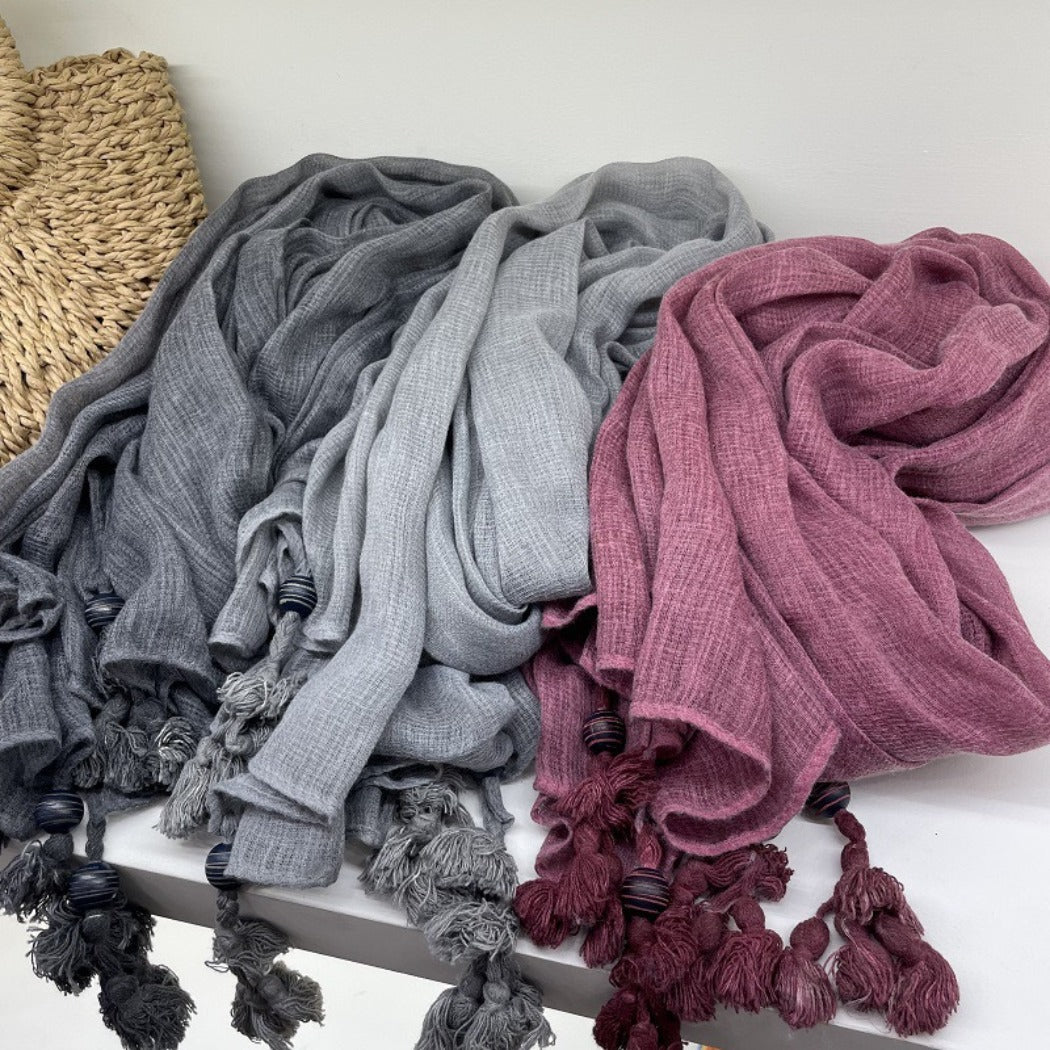 Scarvii - Large Color-Block Scarf With Fringe