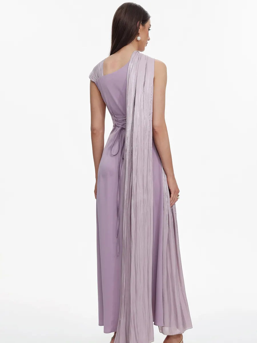 Lydia Elegant Flowy Sleeveless Pleated Drape Maxi Dress