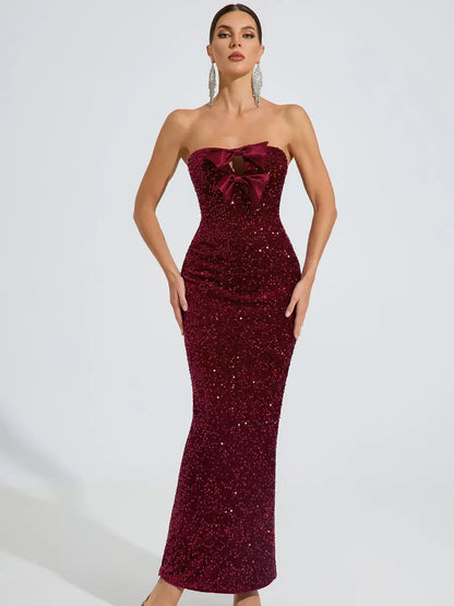 Hailey Sequin Bow Strapless Maxi Dress