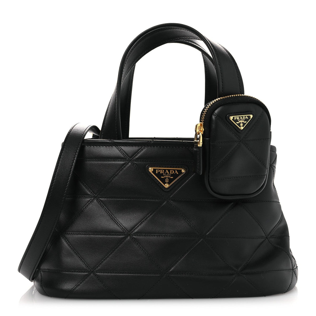 Vitello Triangle Stitched Shopping Tote Black
