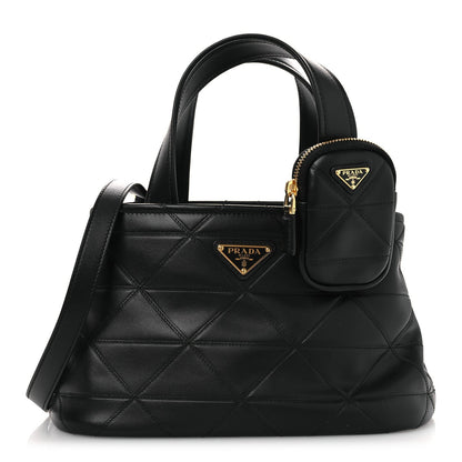 Vitello Triangle Stitched Shopping Tote Black
