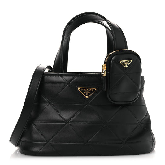 Vitello Triangle Stitched Shopping Tote Black