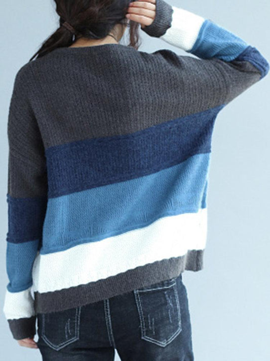 Casual Multi-Color Loose Long Sleeve O-Neck Women Sweaters