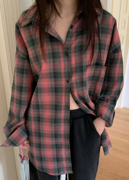 Oversized Plaid Shirt Soft Cotton Relaxed Fit