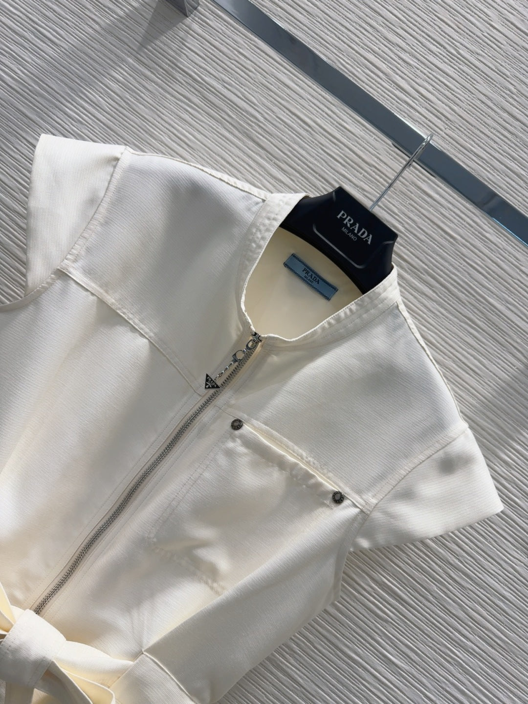 Prada 25 Bow Dress White Silk Wool Polyester
