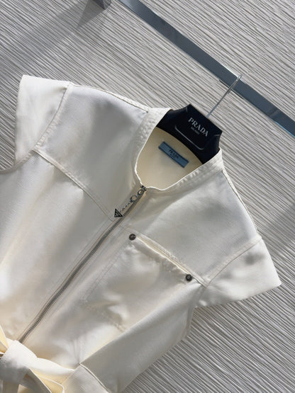 Prada 25 Bow Dress White Silk Wool Polyester