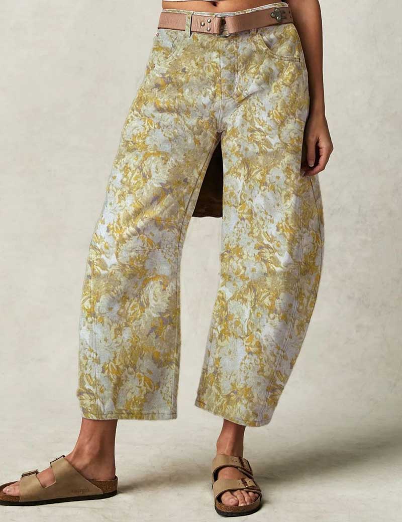 Love Star Print Loose Midi Waist Jeans