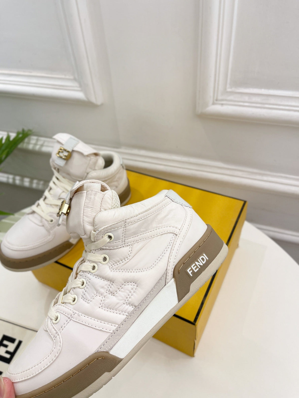 FENDI LOGO SOCK SNEAKER BOOTS IN WHITE LAMBSKIN