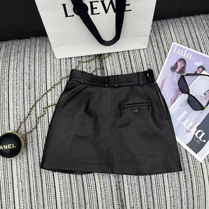 Loewe Draped Midi Skirt Black Nappa Leather 348568