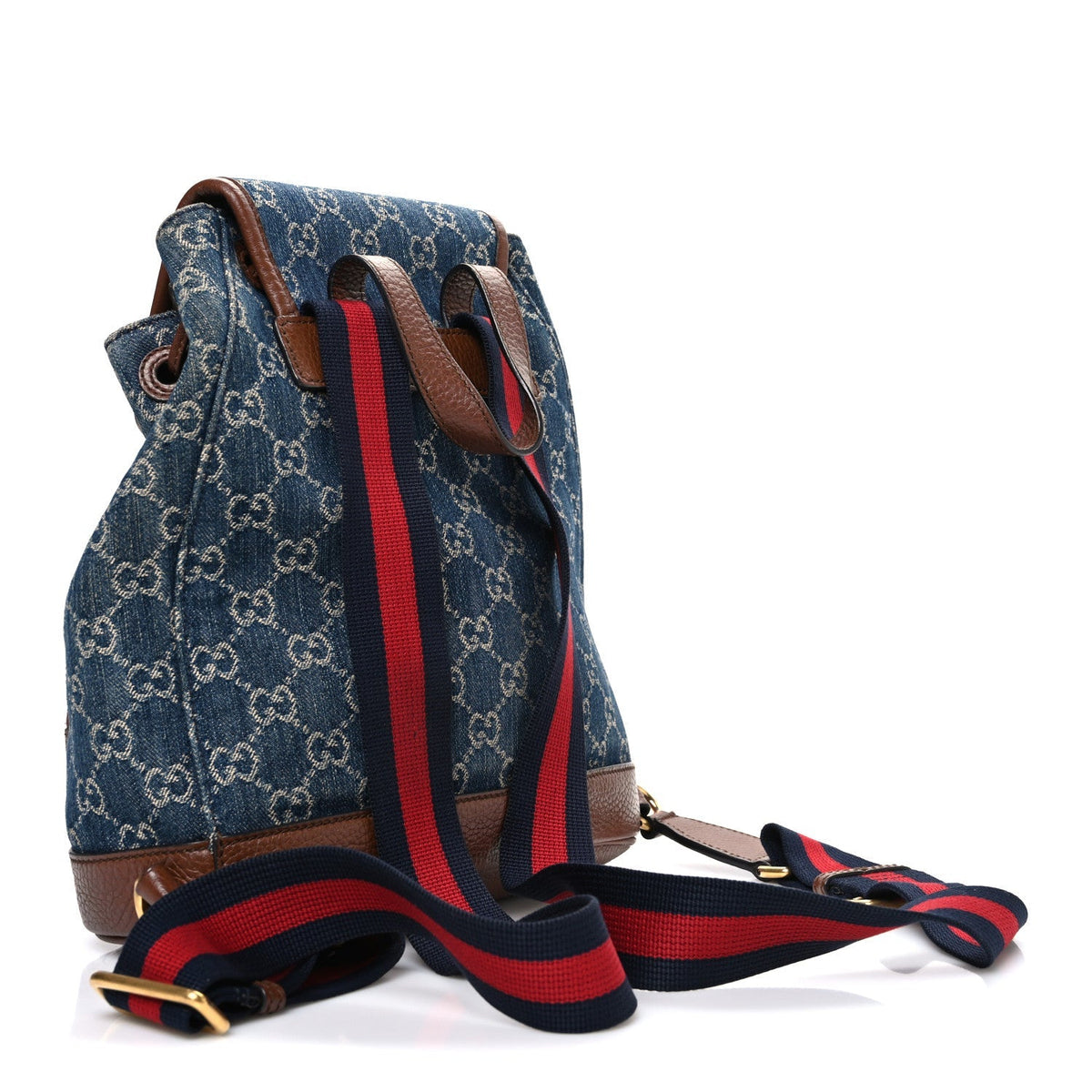 New Denim GG Monogram Retro Interlocking G Buckle Backpack Blue Tea Cuir