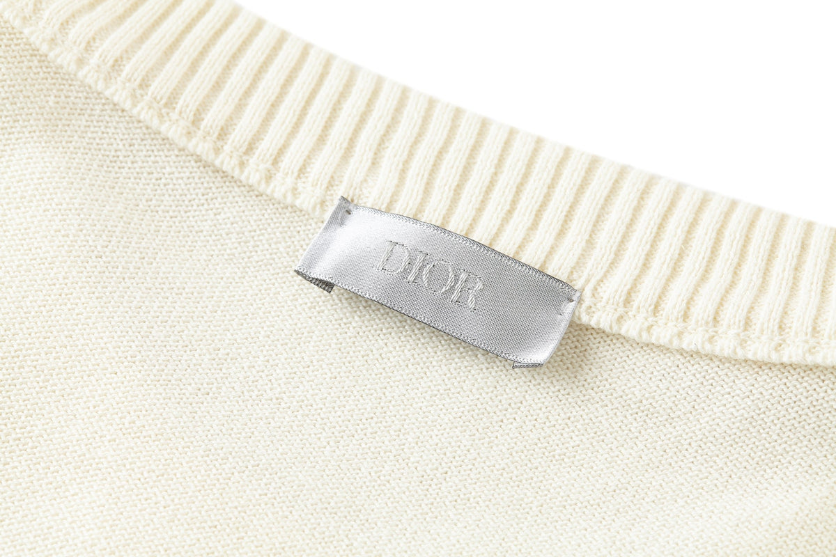 CD Embroidered Logo Sweater Beige Wool Cotton