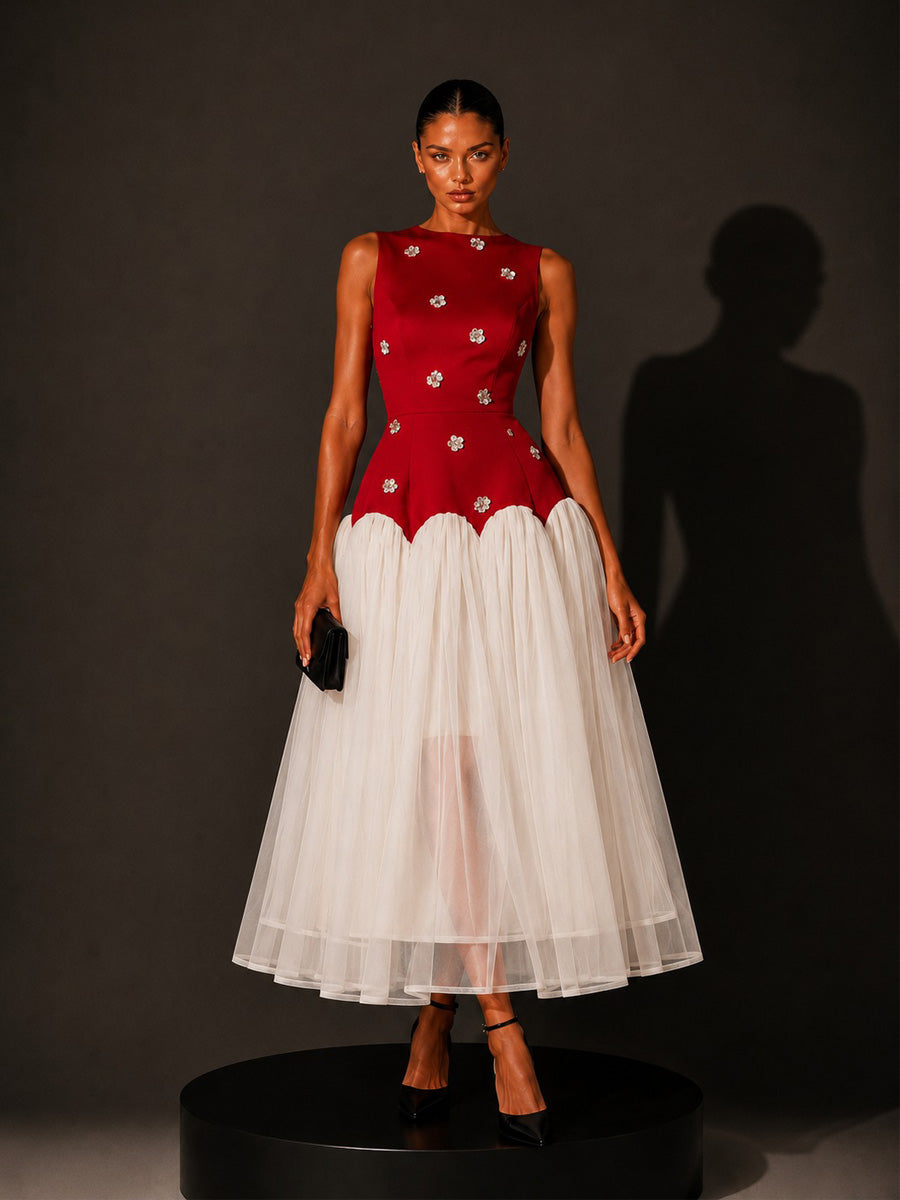 Serenity 3D Floral Mesh Sleeveless Midi Dress