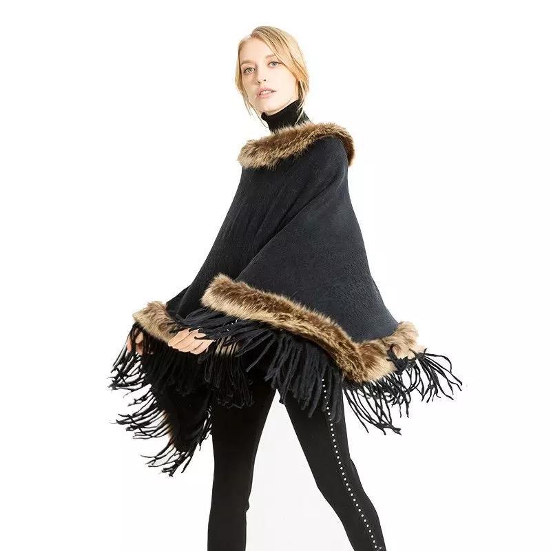 Women Artificial Fur Warm Pullover Cloak Shawl