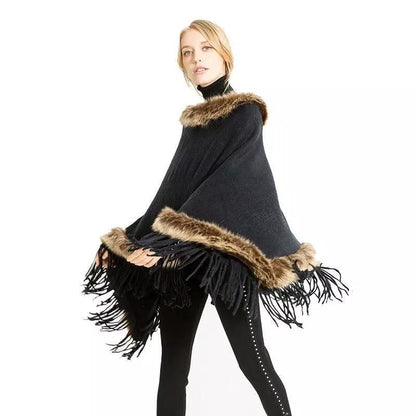 Women Artificial Fur Warm Pullover Cloak Shawl