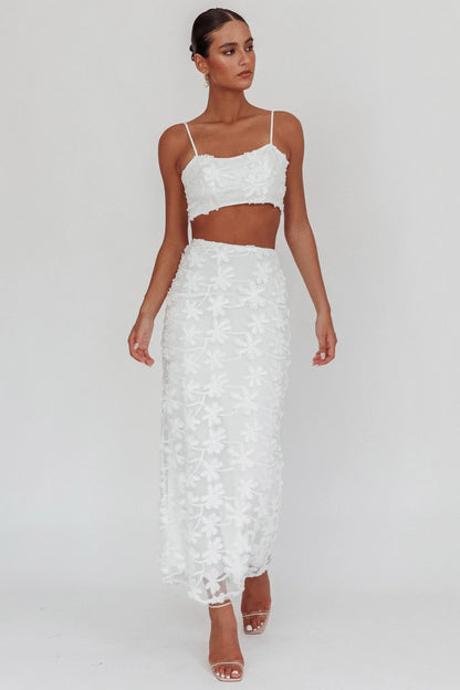 Casi Tied Back Crop Top Embroidered White