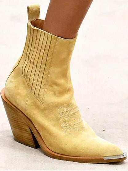 Thick-Heeled Women'S Boots Large Size Pointed Velvet Low Boots