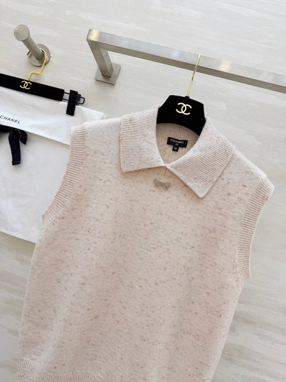 CC Collared Knit Vest Ivory Wool 344711