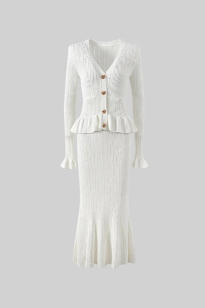 Ruffled Jacket \u0026 Flared Skirt Knit Matching Set