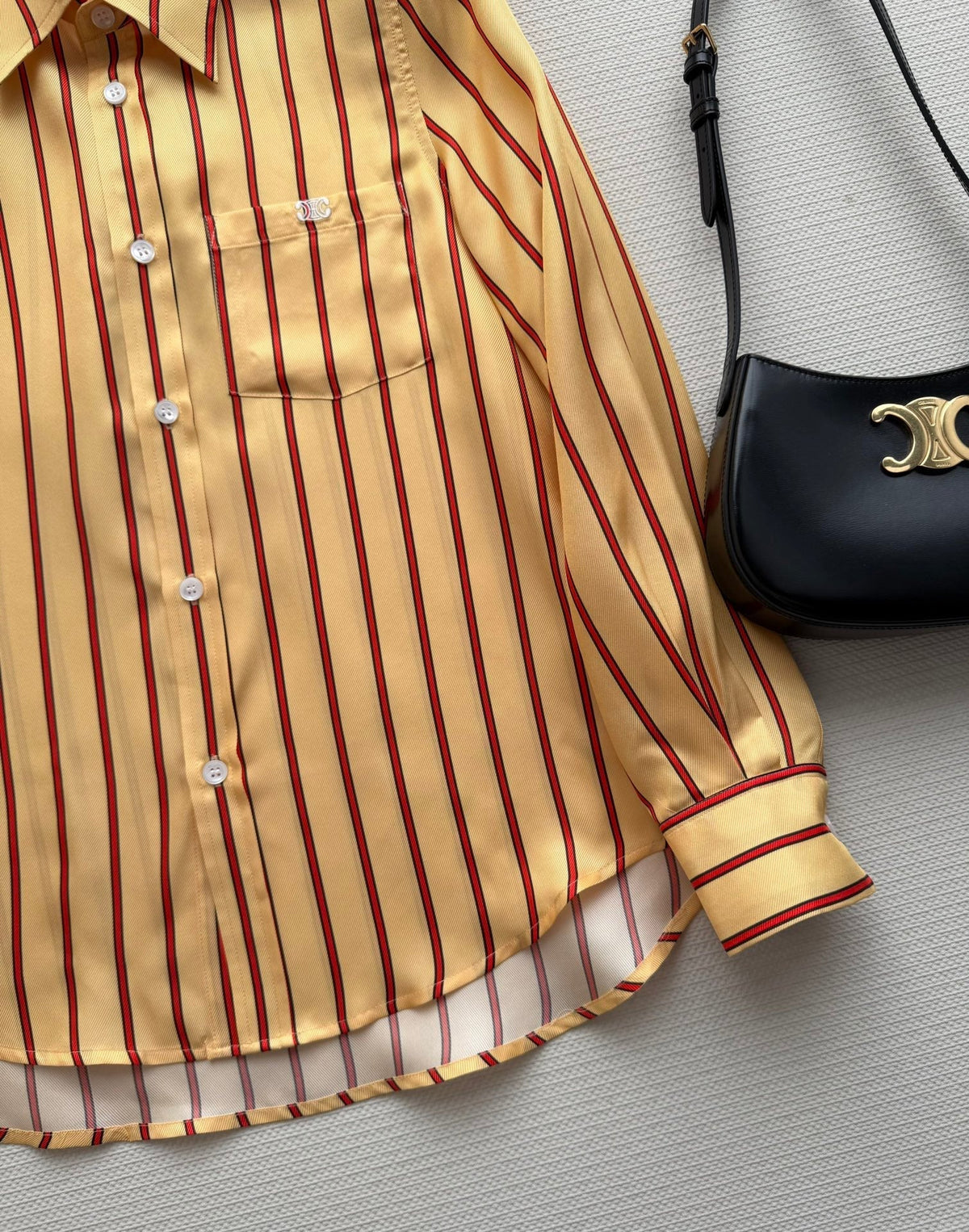 Celine 26SS Striped Shirt Yellow in Silk Fabric 849595