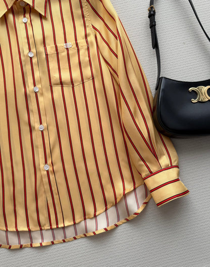 Celine 26SS Striped Shirt Yellow in Silk Fabric 849595