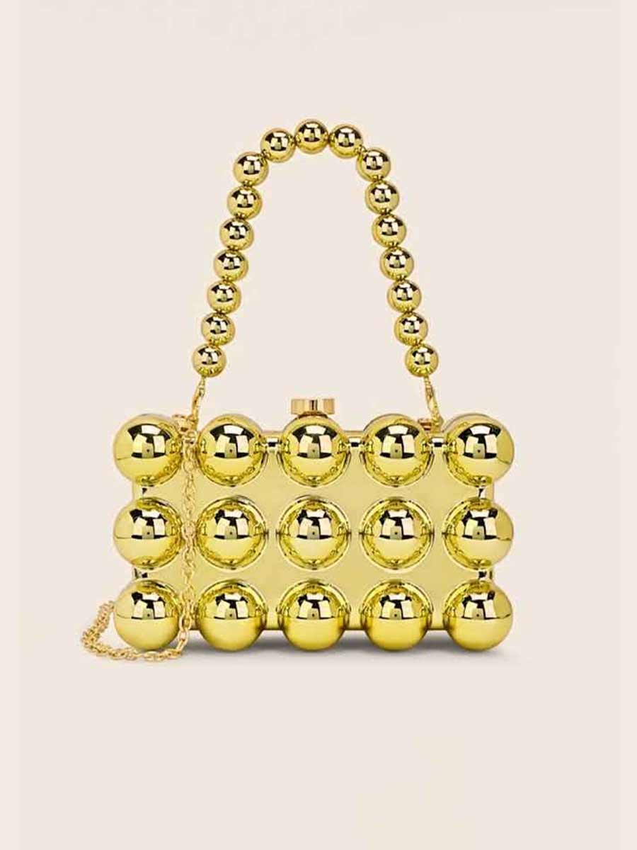 Celestia Metal Ball Beaded Clutch Bag