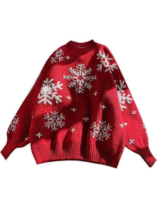 Trendy Snowflake Slouchy Pullover Knit Sweater