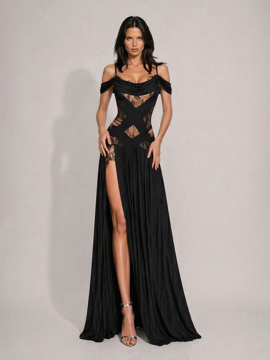 Abrianna Off-Shoulder Lace Cutout Maxi Dress