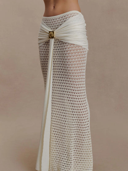 Luna Crochet Gold-Button Two-Piece Maxi Set
