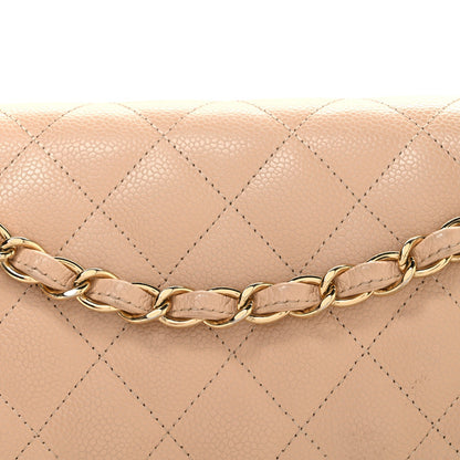 Caviar Quilted Jumbo Double Flap Beige Clair