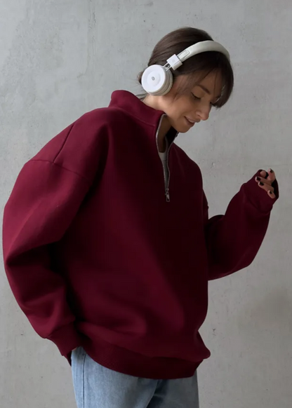 Oversized Cotton Blend Sweatshirt With High Collar