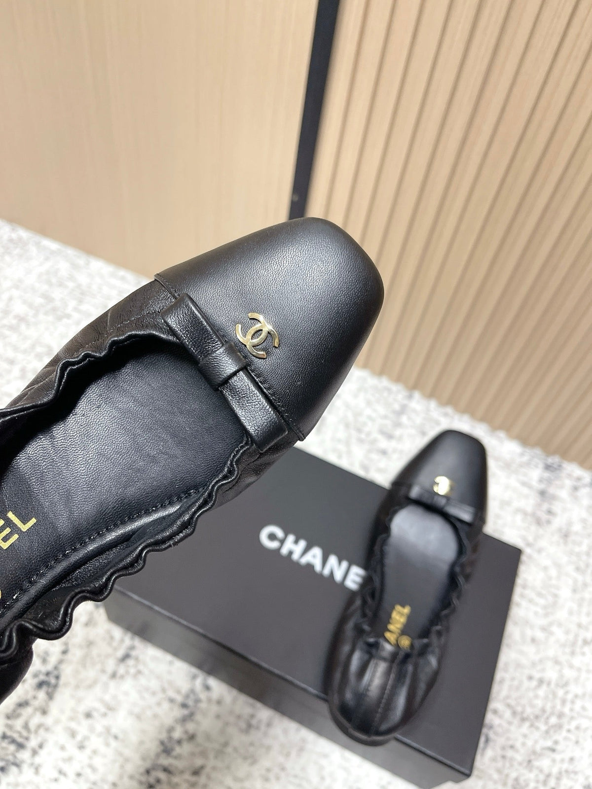 Chanel 26 Ruffle Black Ballet Flats in Lambskin 591373
