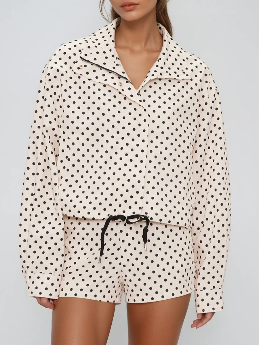 Cecelia Lapel Dot Pants Set