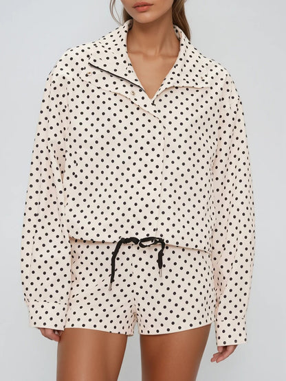 Cecelia Lapel Dot Pants Set